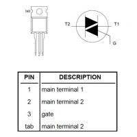 Diagrama de pines del triac BT136-600E