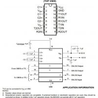 Diagrama de pines y aplicacion del MAX232