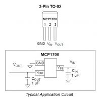 Pines y aplicación del regulador MCP1700-3302E
