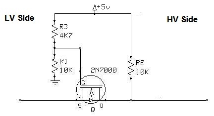 Convertidor de niveles lógicos con MOSFET y sin acceso a fuente de 3.3 V