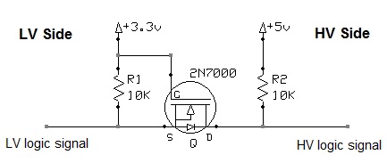 Convertidor de niveles lógicos con MOSFET 2N7000